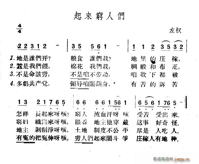 未知 《起来穷人们》简谱