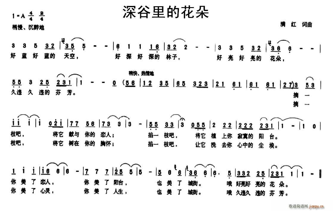 未知 《深谷里的花朵》简谱