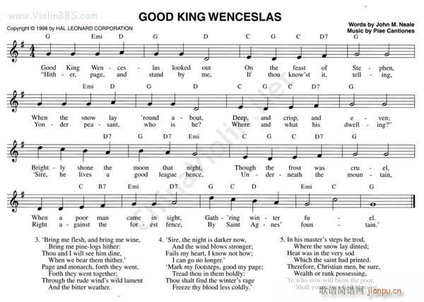 圣诞歌CHRISTMAS CELEBRATIONS 《69 GOOD KING WENCESLAS》简谱