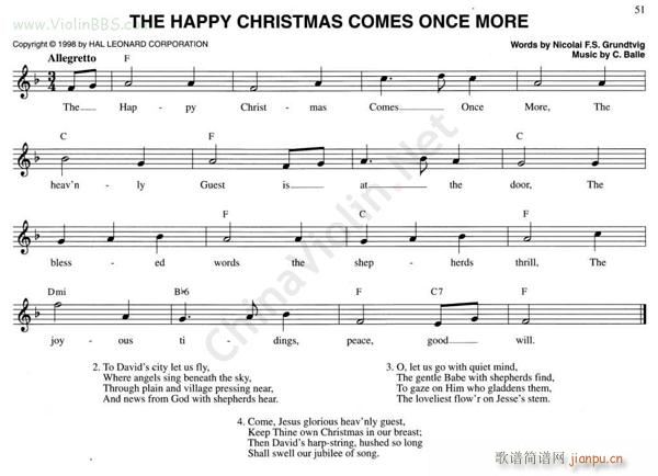 圣诞歌CHRISTMAS CELEBRATIONS 《70 THE HAPPY CHRISTMAS COMES ONCE MORE》简谱