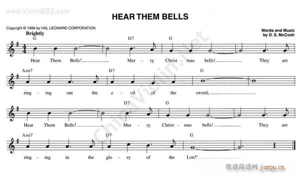 圣诞歌CHRISTMAS CELEBRATIONS 《71 HEAR THEM BELLS》简谱