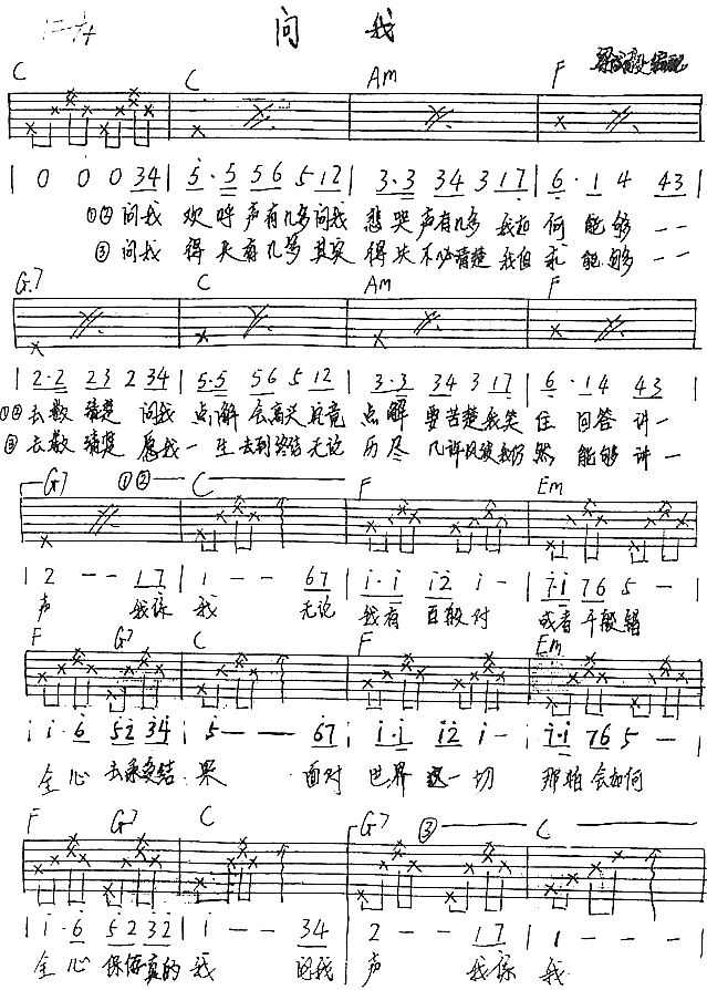 未知 《问我》简谱