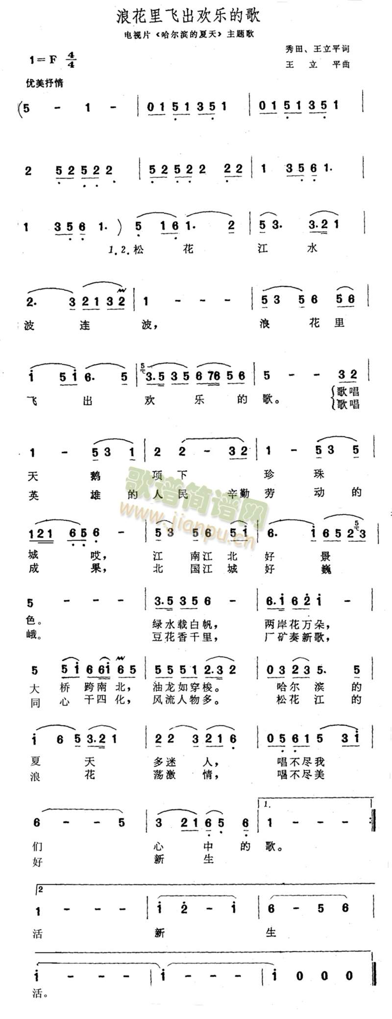 未知 《浪花里飞出欢乐的歌》简谱