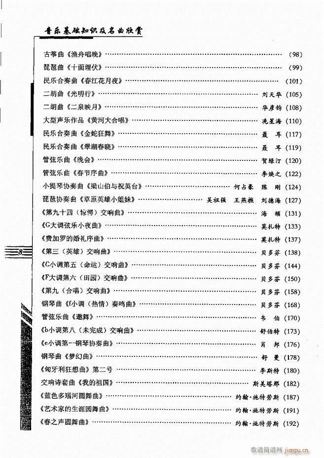 未知 《音乐基础知识及名曲欣赏 目录1-60》简谱