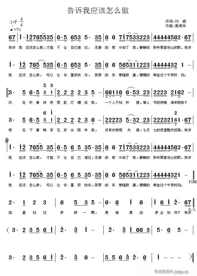 未知 《告诉我应该怎么做》简谱