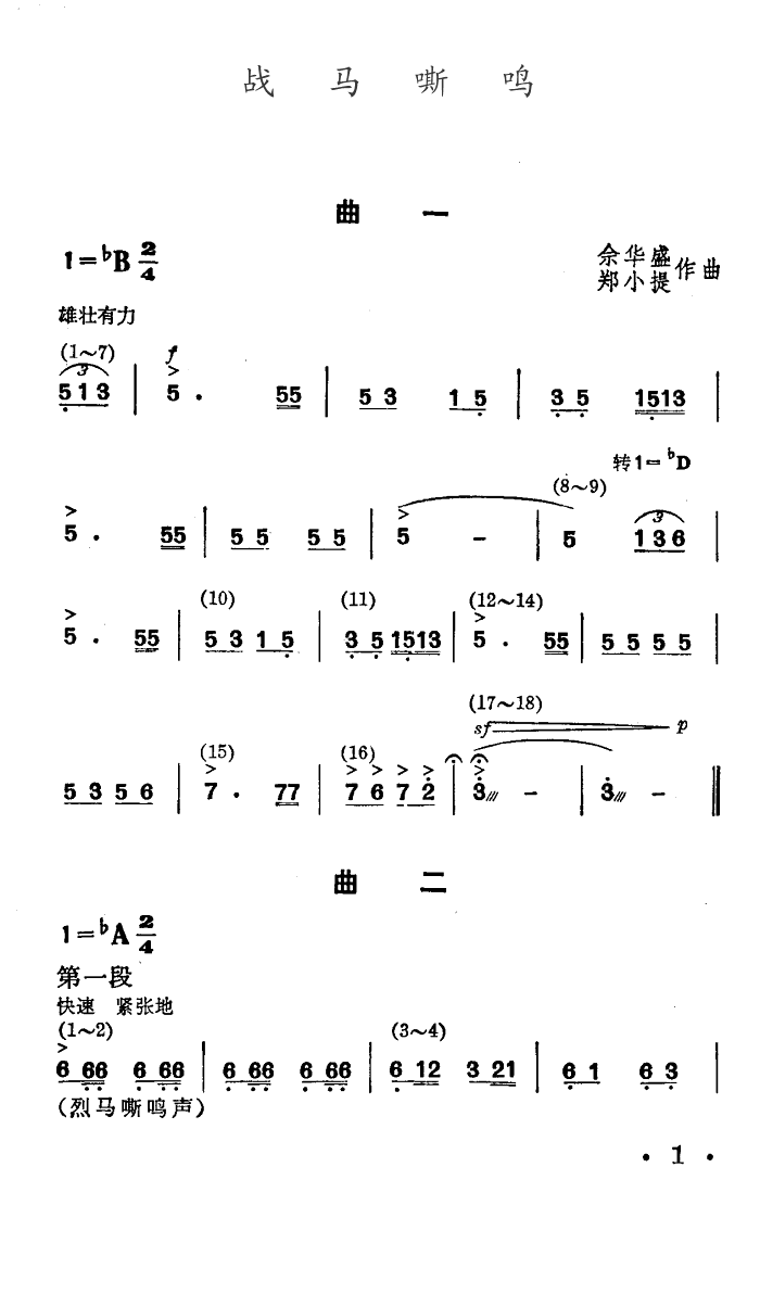 总政文工团 《战马嘶鸣(舞蹈音乐)》简谱