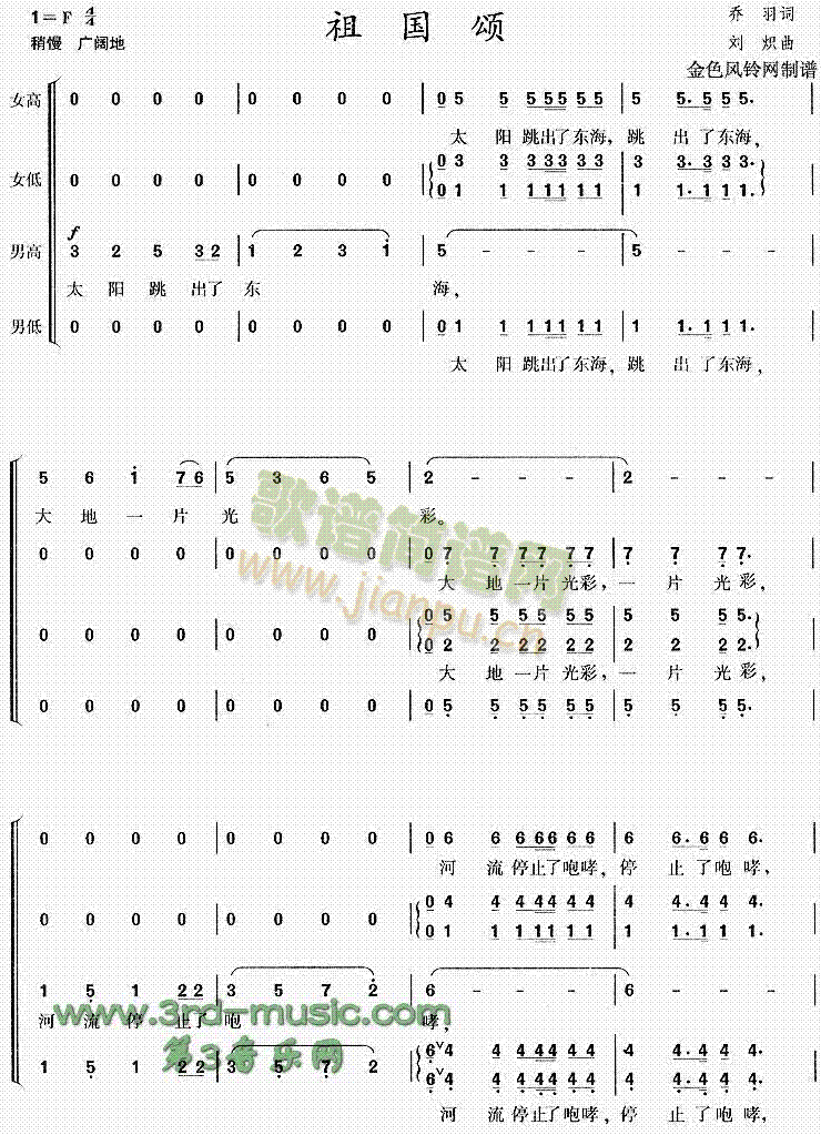 未知 《祖国颂[合唱曲谱]》简谱
