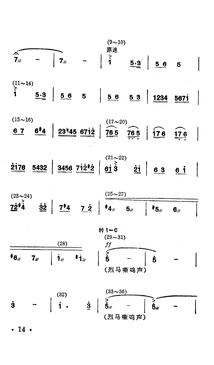 总政文工团 《战马嘶鸣(舞蹈音乐)》简谱