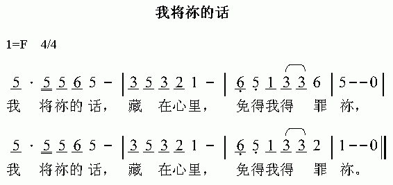 未知 《我将你的话》简谱