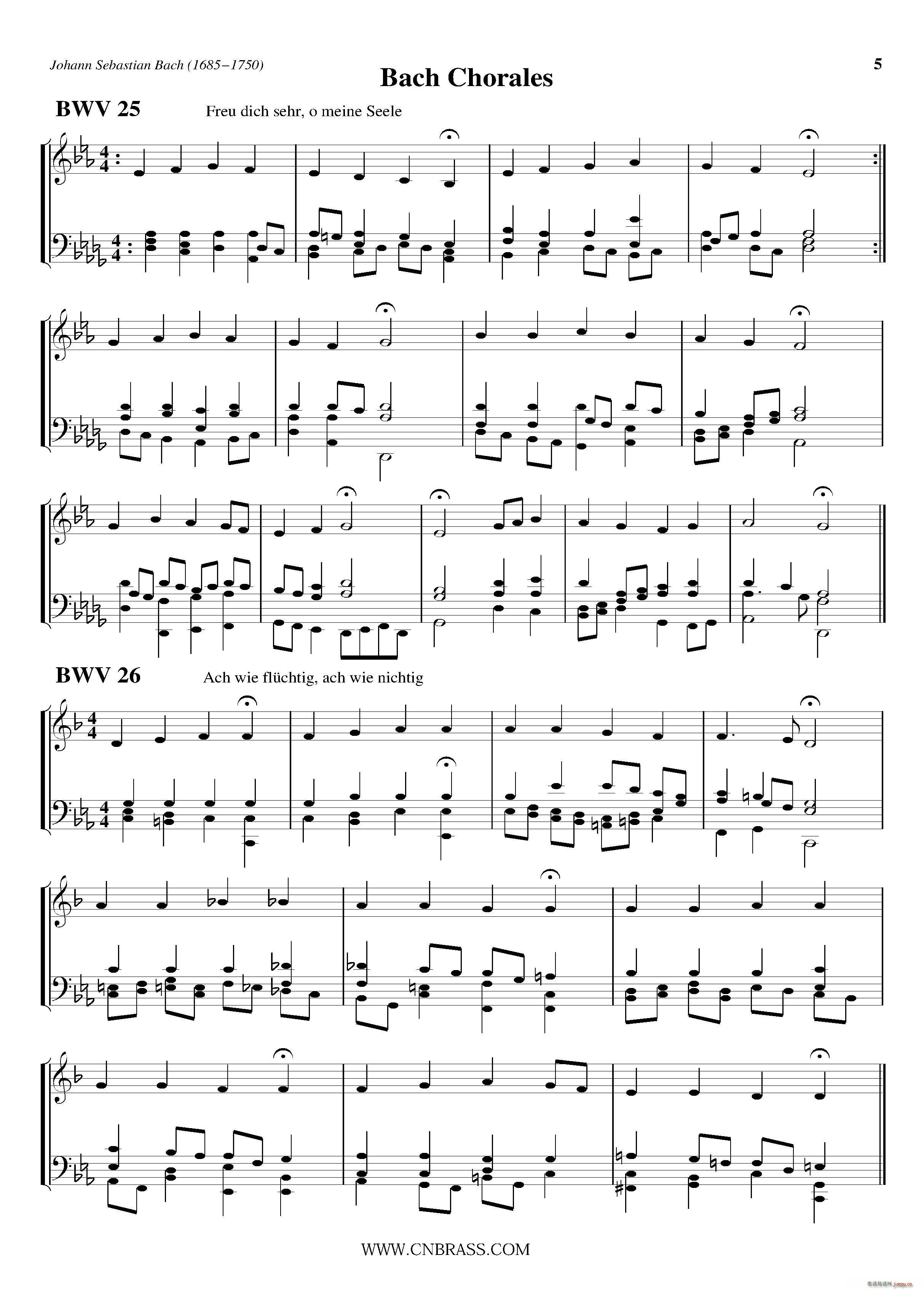 未知 《Bach Chorales（小号）》简谱