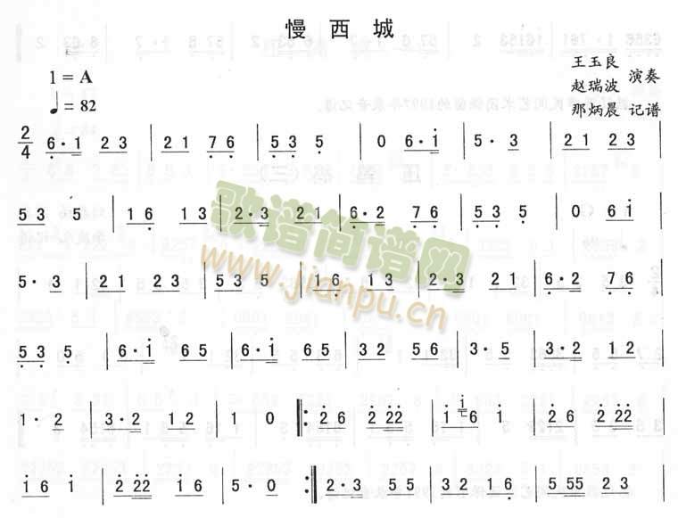 王玉良赵瑞波 《慢西城_二人转伴奏》简谱