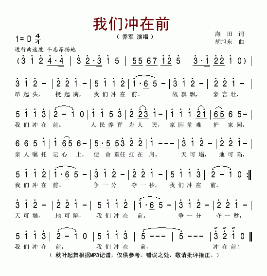 乔军 《我们冲在前》简谱