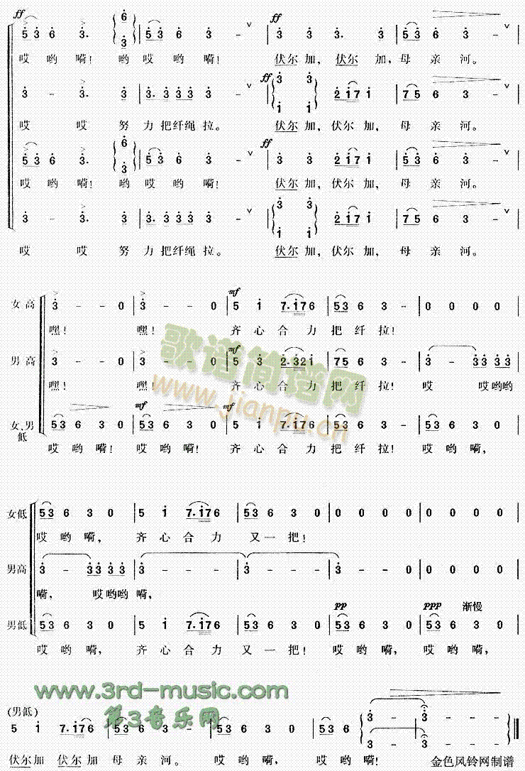 未知 《伏尔加船夫曲(俄罗斯民歌)[合唱曲谱]》简谱