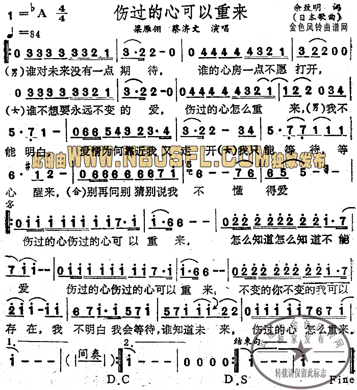 梁雁翎、蔡济文 《伤过的心可以重来》简谱