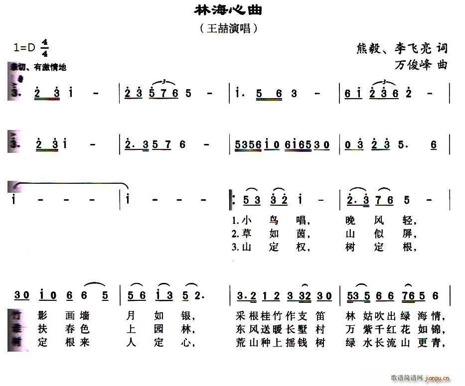 王喆 《林海心曲》简谱