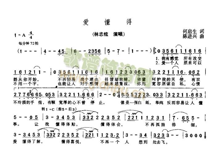 林志炫 《爱懂得》简谱