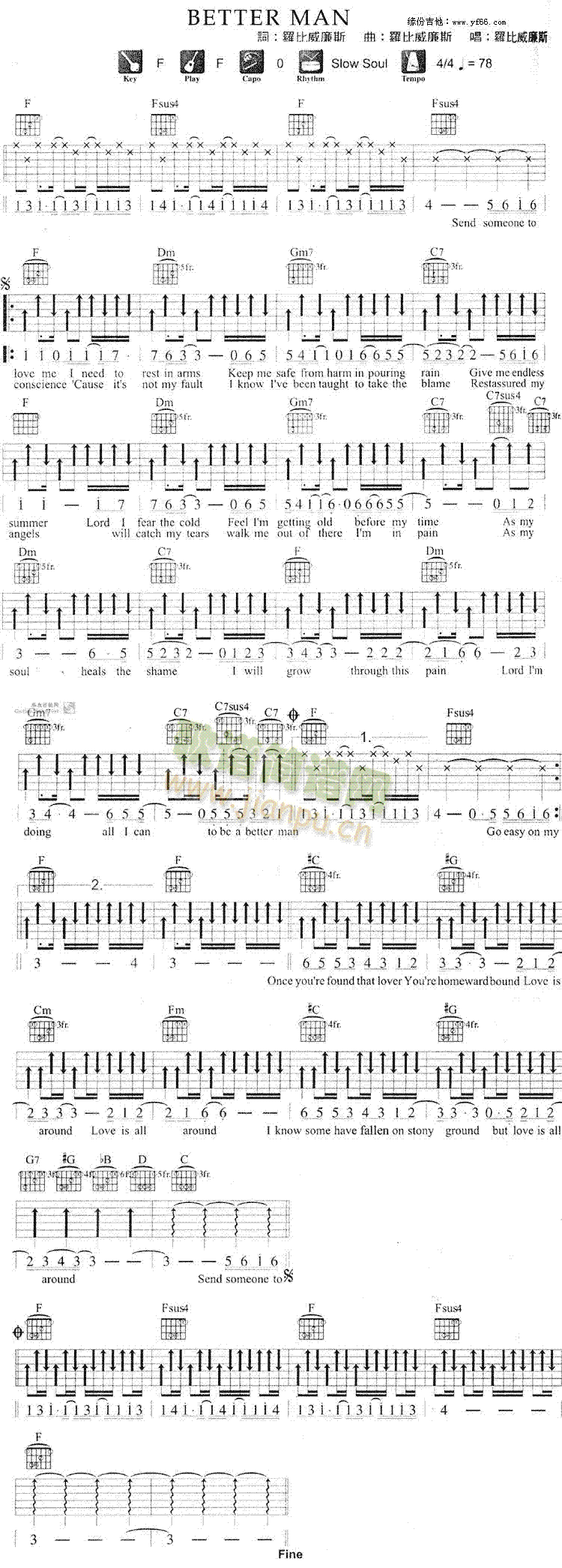 未知 《Better Man》简谱