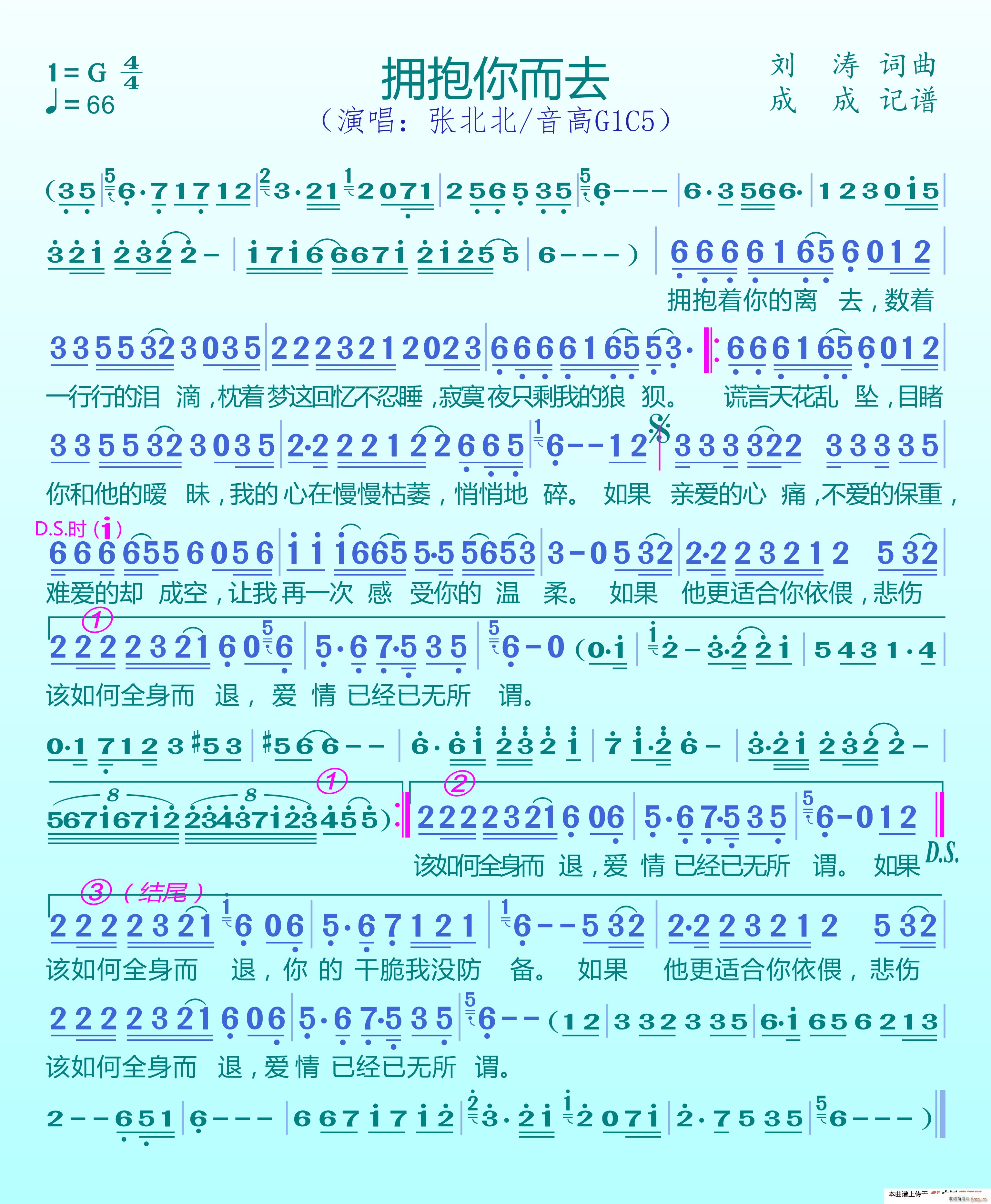 张北北   刘涛 《拥抱你而去》简谱