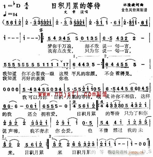 未知 《日积月累的等待--文章》简谱