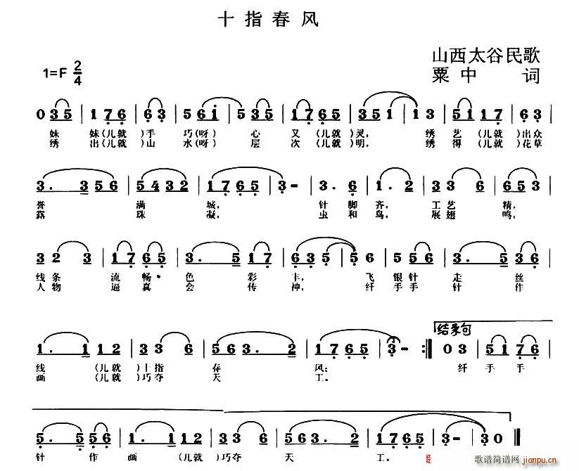 未知 《十指春风》简谱