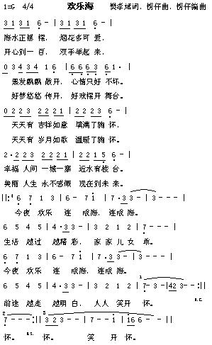 未知 《欢乐海》简谱