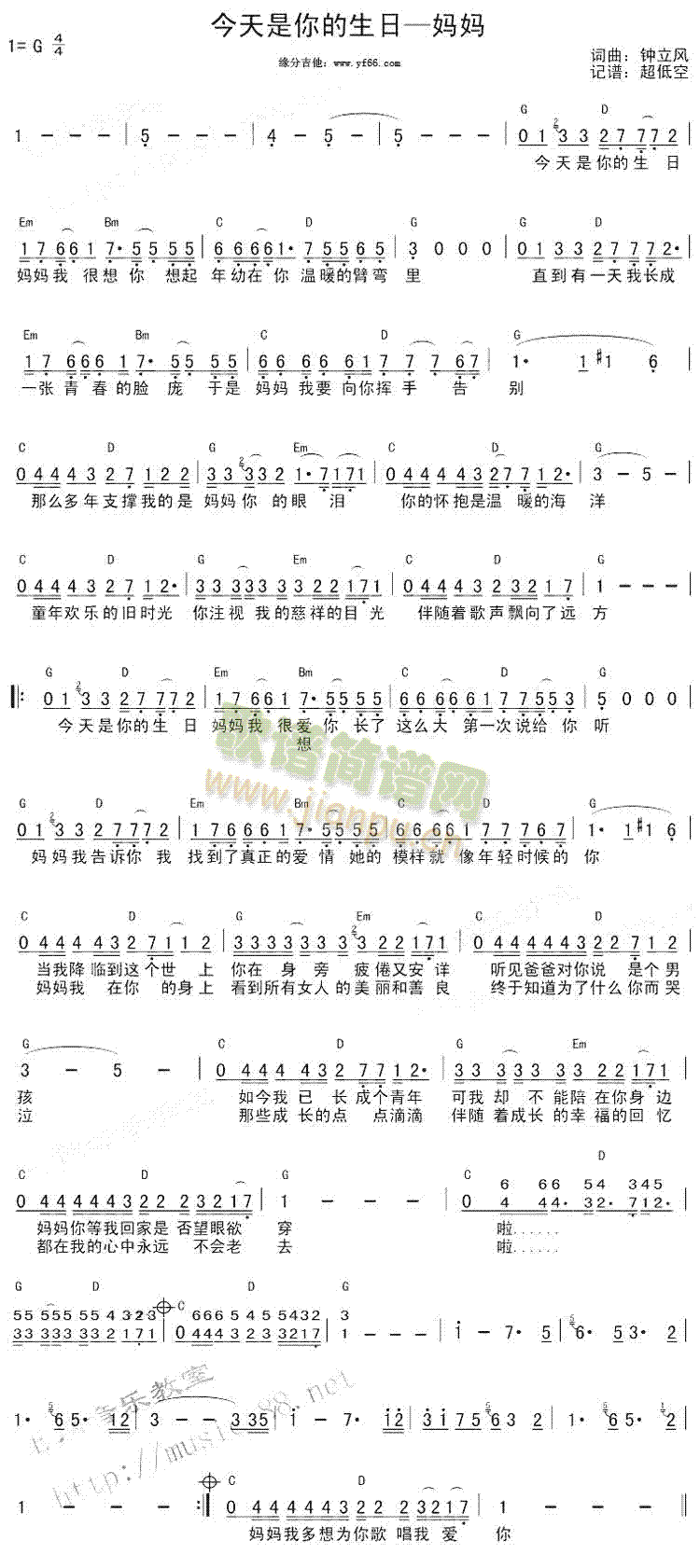 未知 《今天是你的生日妈妈》简谱