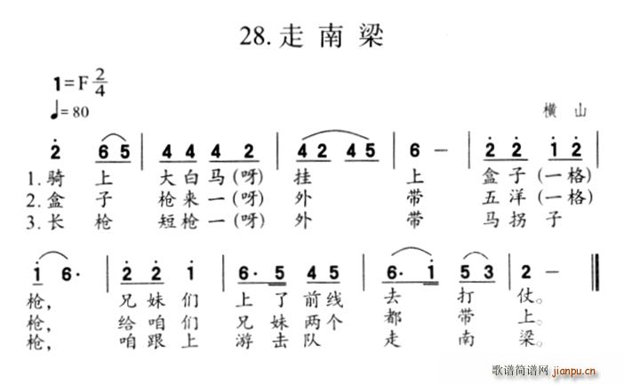 未知 《走南梁》简谱