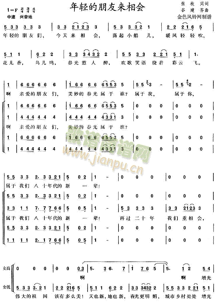 未知 《年轻的朋友来相会》简谱