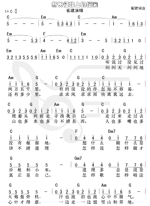 未知 《新长征路上的摇滚》简谱