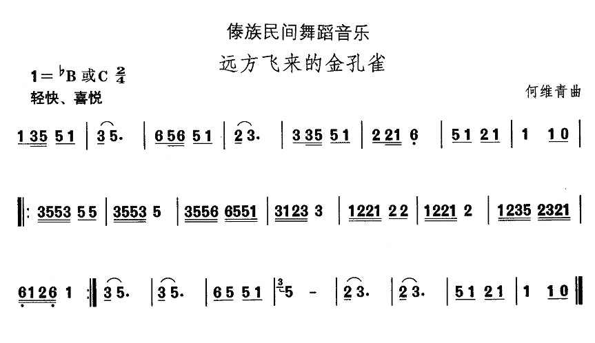 未知 《中国民族民间舞曲选（十四）傣族舞蹈：远方飞来的金孔雀》简谱