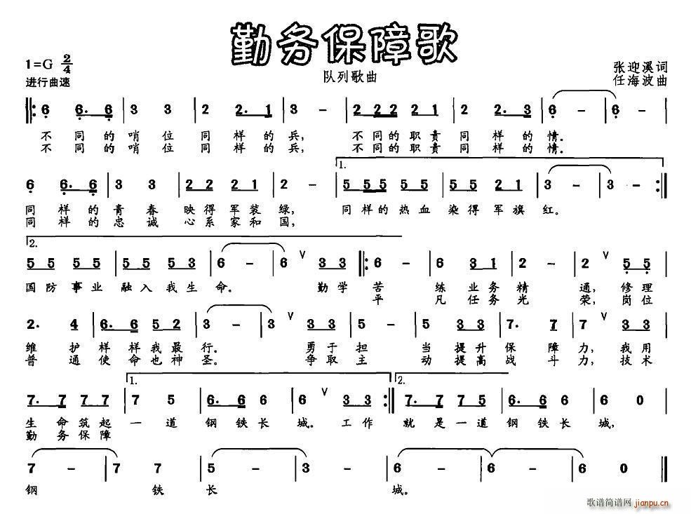 张迎溪 《勤务保障歌》简谱