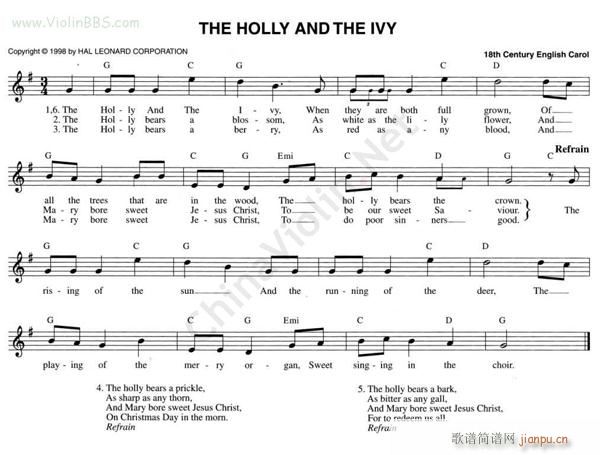 圣诞歌CHRISTMAS CELEBRATIONS 《80 THE HOLLY AND THE IVY》简谱