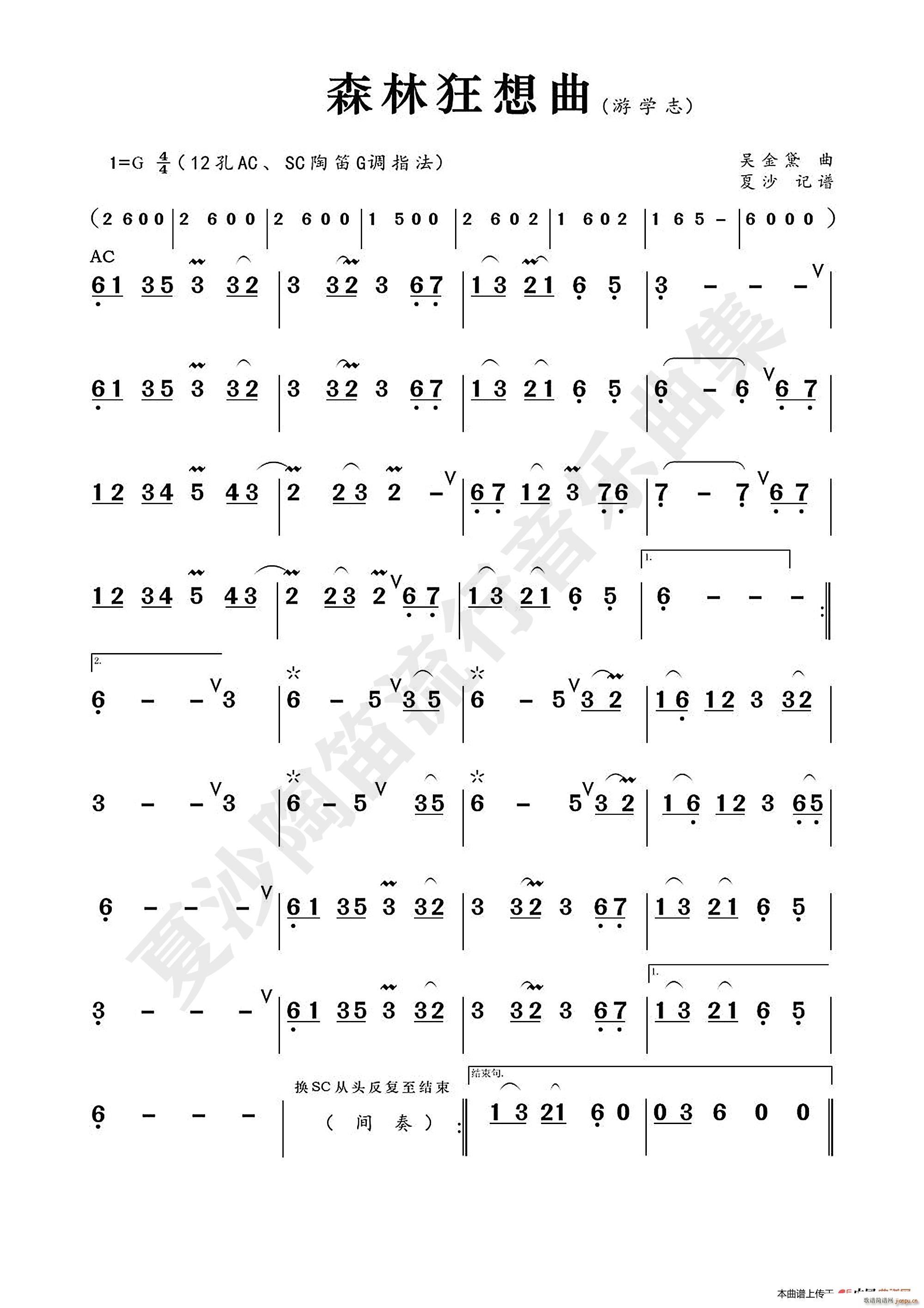 游学志   吴金黛 《森林狂想曲》简谱