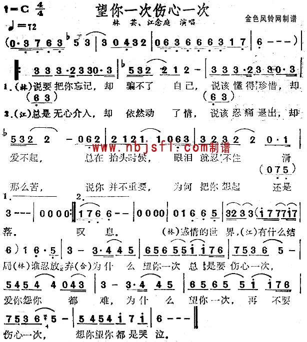 林芸、江念庭 《望你一次伤心一次》简谱