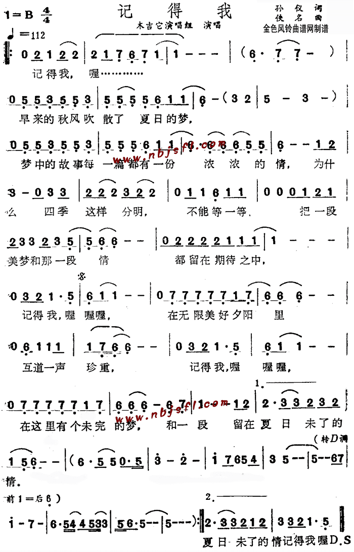 木吉它演唱组 《记得我》简谱