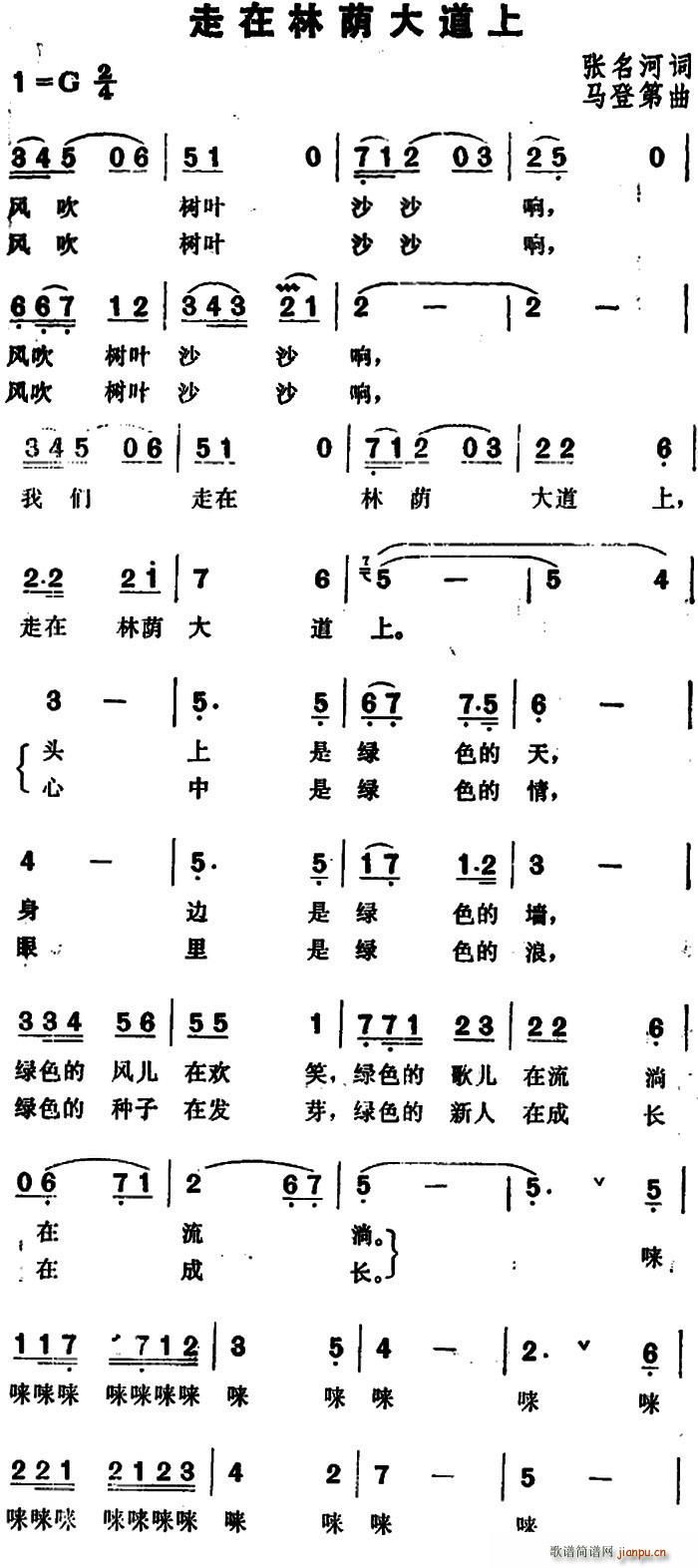 张名河 《走在林萌大道上》简谱