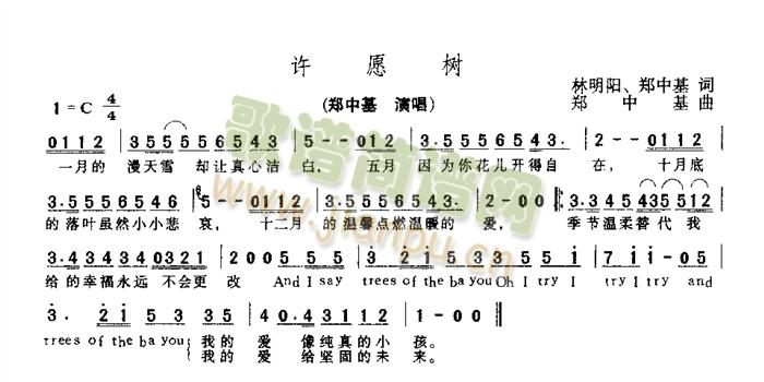 郑中基 《许愿树》简谱