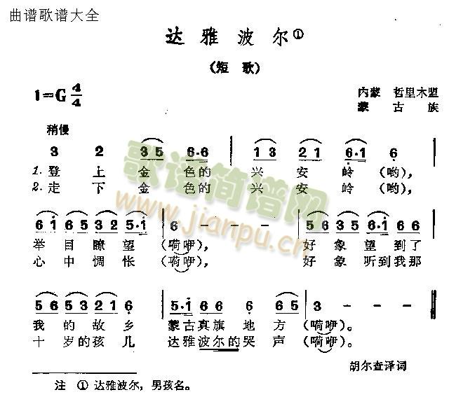 未知 《达雅波尔》简谱