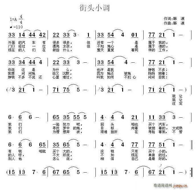 韩凛   韩凛 《街头三部曲（又名：街头小调）》简谱