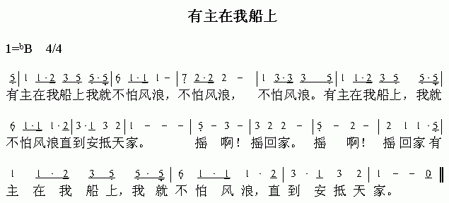 未知 《有主在我船上》简谱