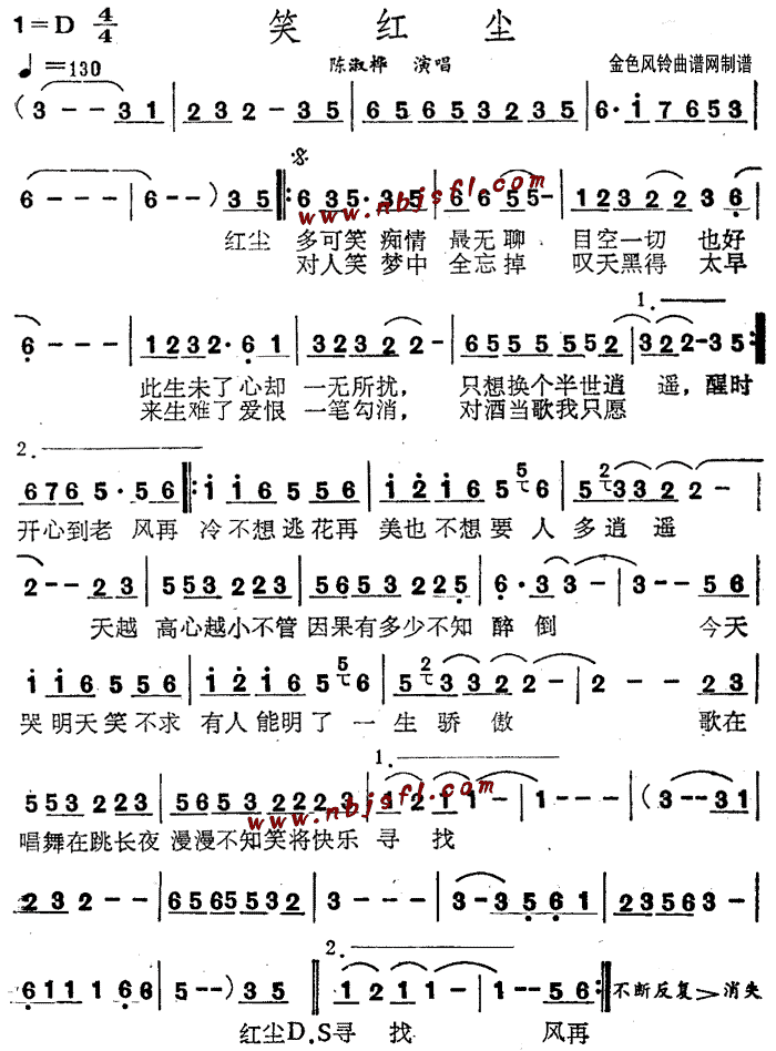 陈淑桦 《笑红尘》简谱