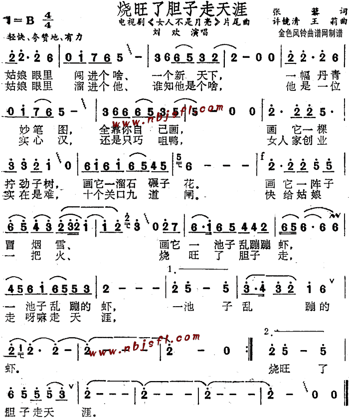 烧旺了胆子走天涯( 《女人不是月亮》简谱