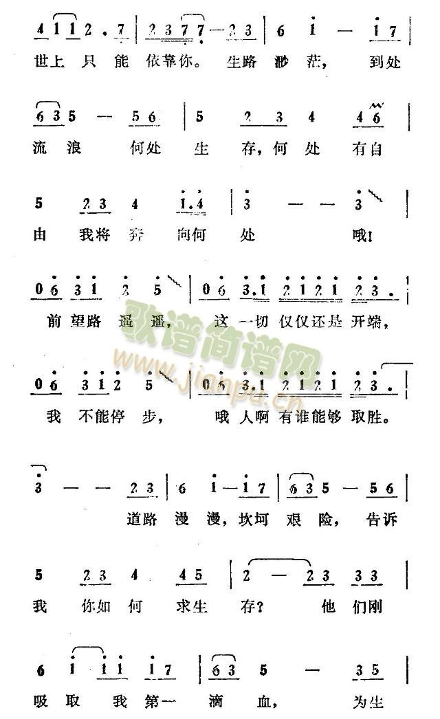 未知 《道路漫漫》简谱