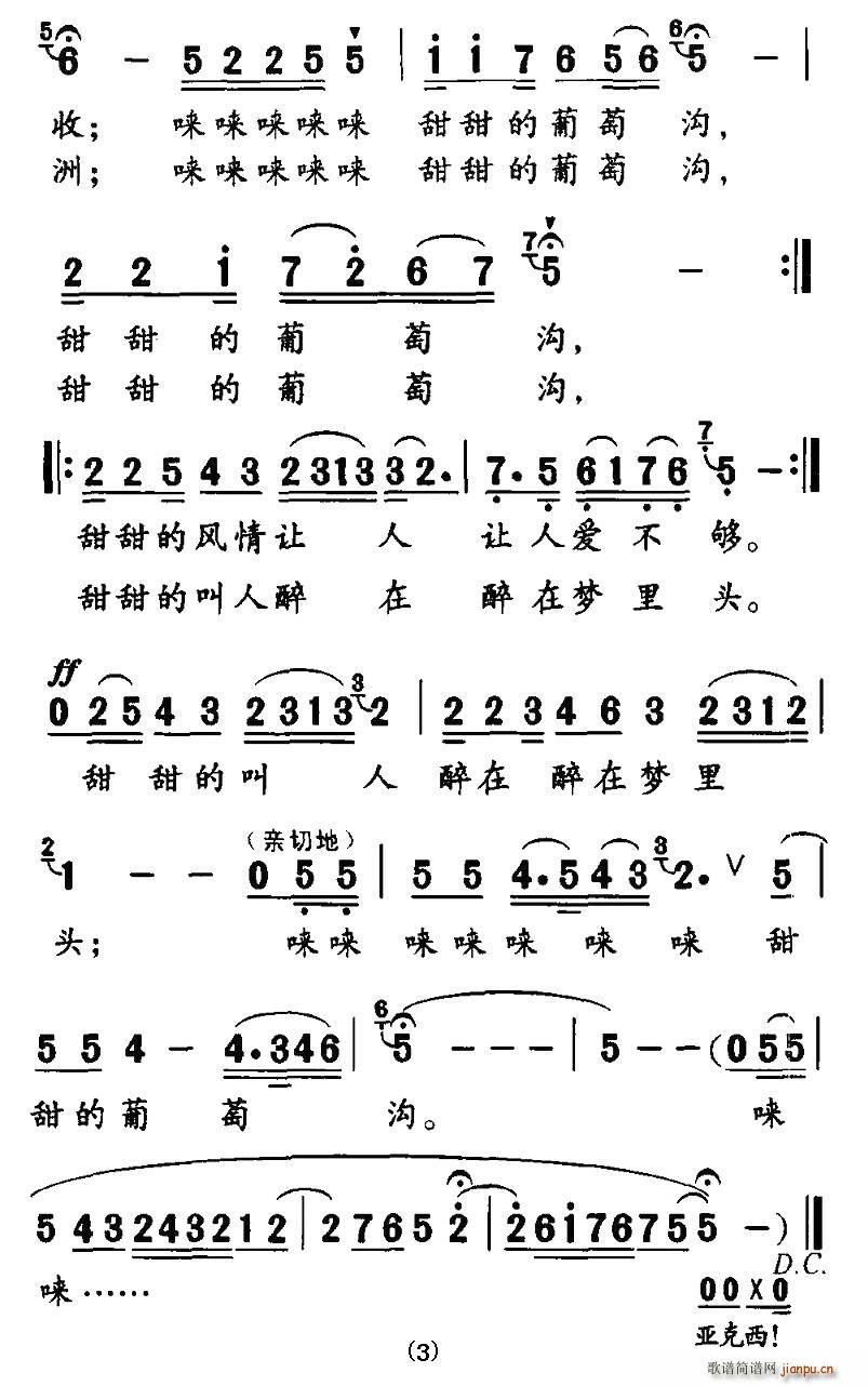 许德清 《甜甜的葡萄沟》简谱