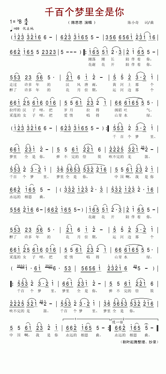 陈思思 《千百个梦里全是你》简谱