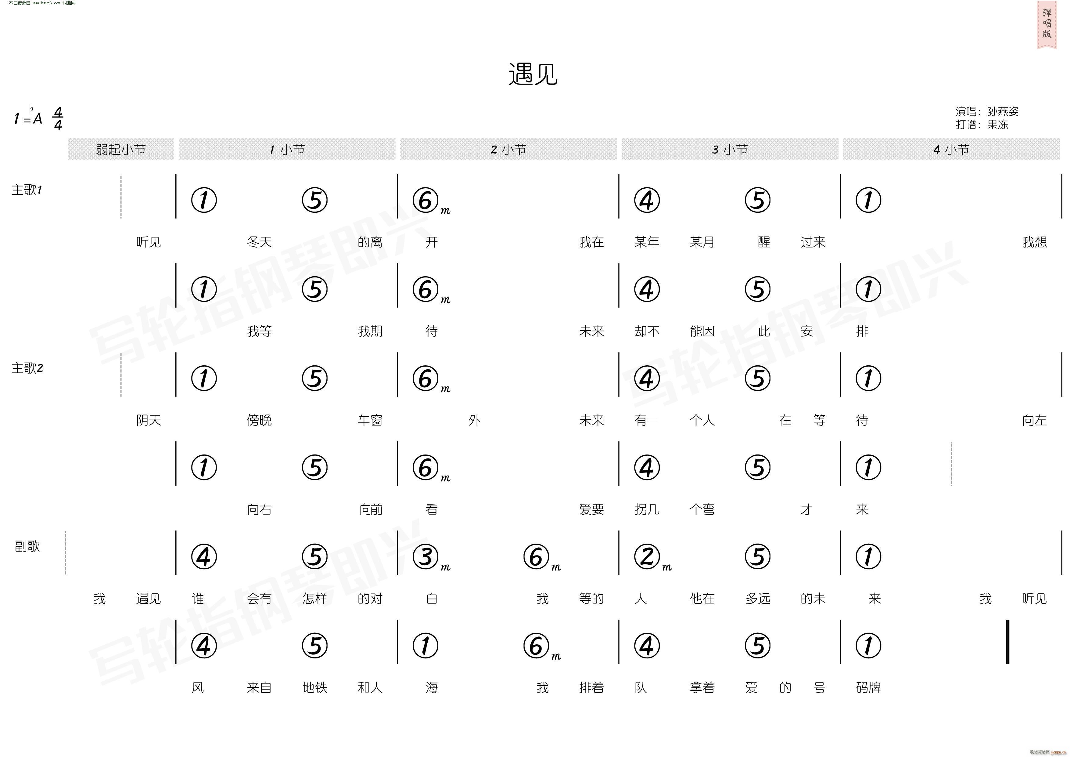 孙燕姿   林一峰 易家扬 《遇见( 简和谱 )》简谱