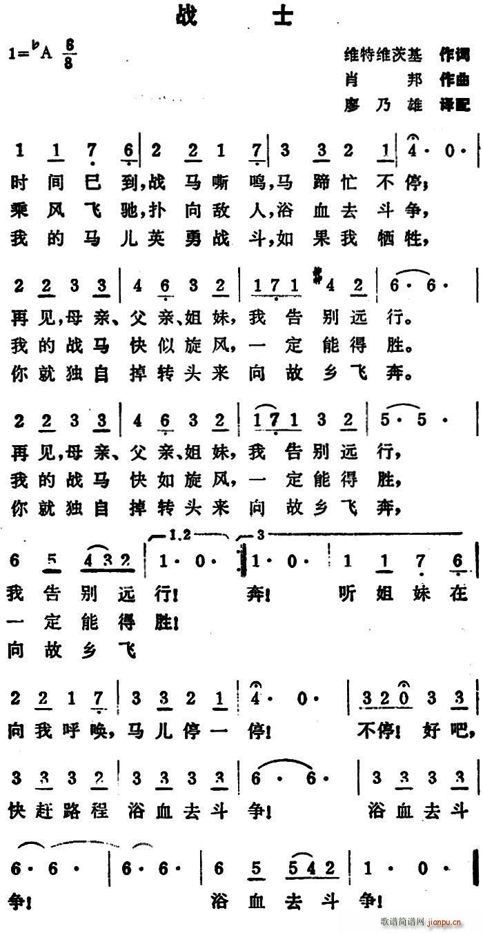 未知 《[波兰]战士》简谱