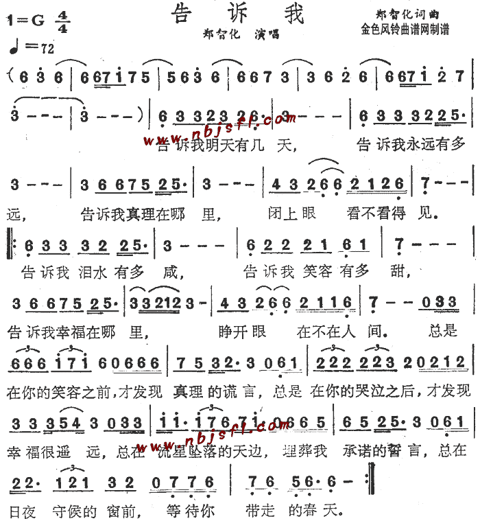 郑智化 《告诉我》简谱