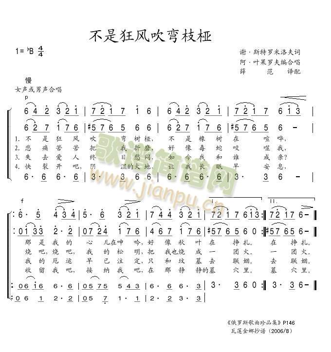 未知 《不是狂风吹弯树桠》简谱