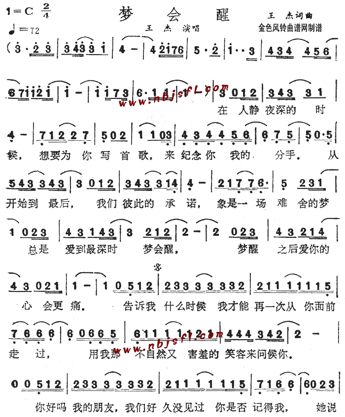 王杰 《梦会醒》简谱